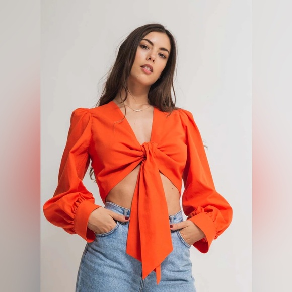 Aje Tops - Aje. Knot Front Cropped Blouse